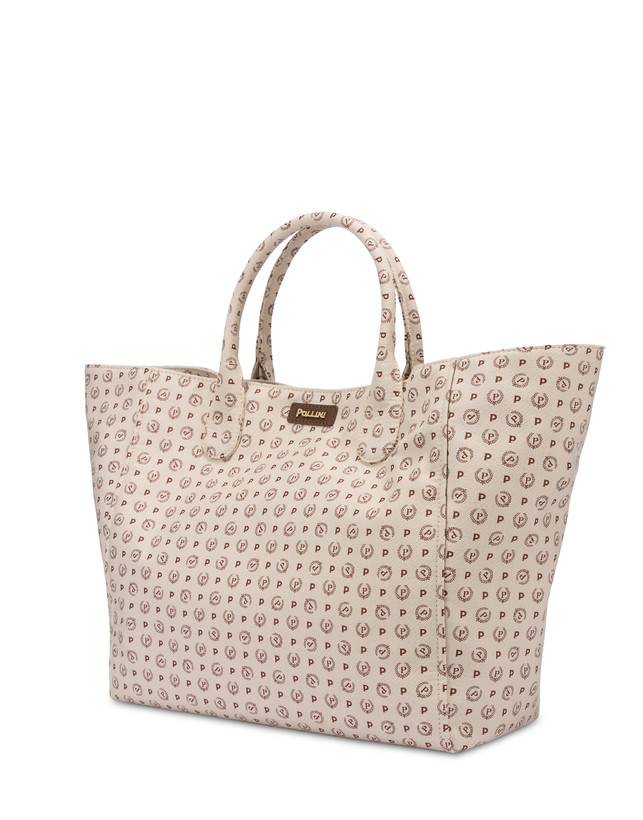 Pollini Tote Bag Heritage Jacquard Big Avorio/marrone Prezzo Ridotto