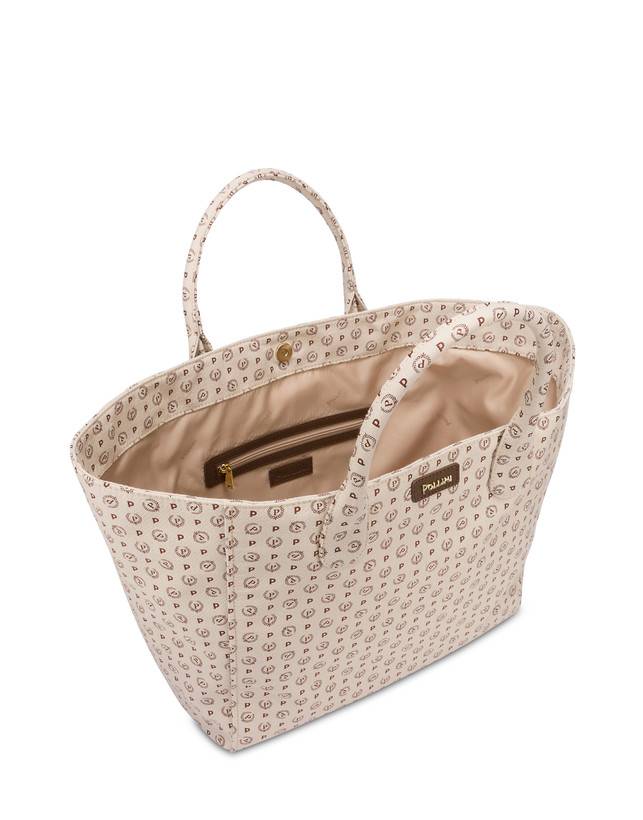 Pollini Tote Bag Heritage Jacquard Big Avorio/marrone Prezzo Ridotto