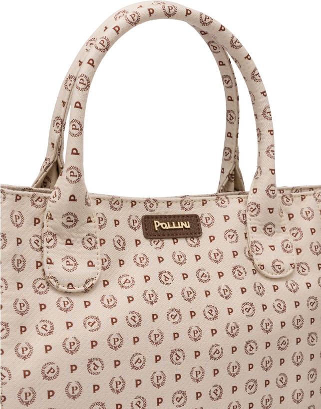 Pollini Tote Bag Heritage Jacquard Big Avorio/marrone Prezzo Ridotto