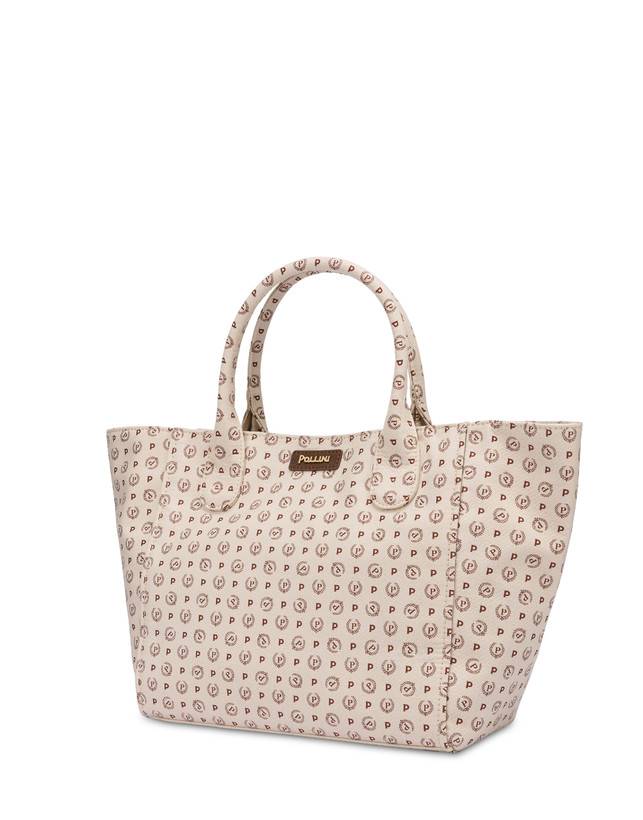 Pollini Borsa Tote Heritage Denim Jacquard Avorio/marrone Sottocosto