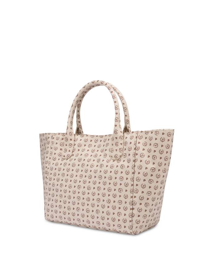 Pollini Borsa Tote Heritage Denim Jacquard Avorio/marrone Sottocosto