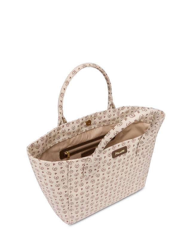 Pollini Borsa Tote Heritage Denim Jacquard Avorio/marrone Sottocosto