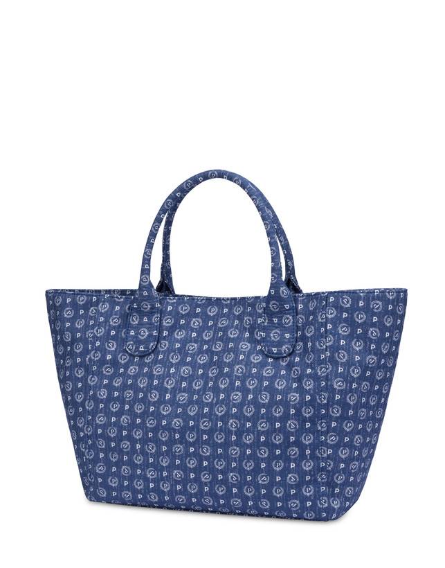 Pollini Borsa Tote Heritage Denim Jacquard Blu/marrone Convenienza