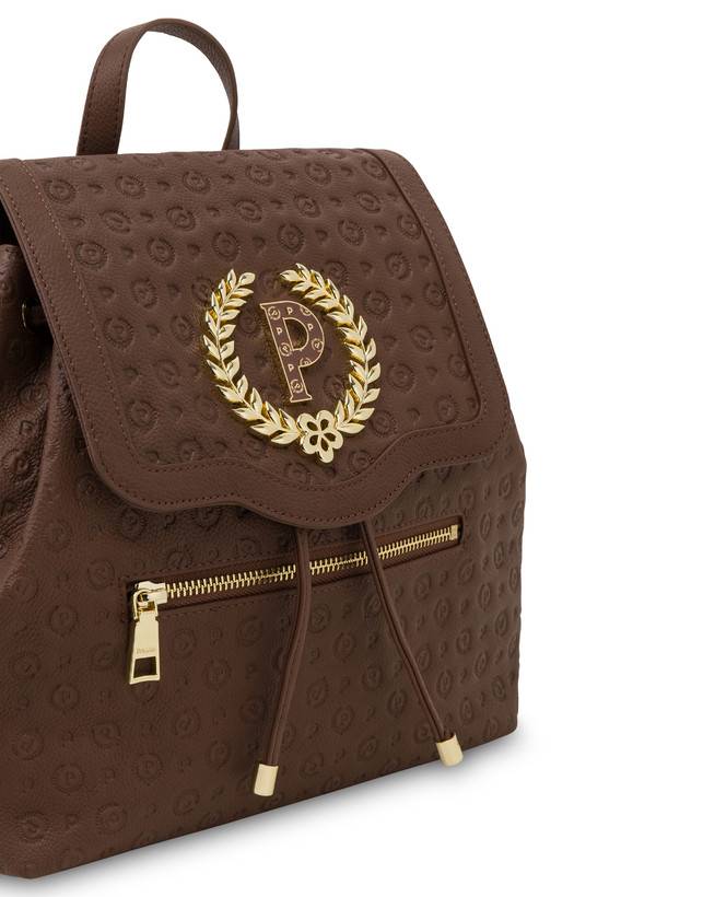 Pollini Zaino Heritage Logo Embossed Marrone Vendite Flash