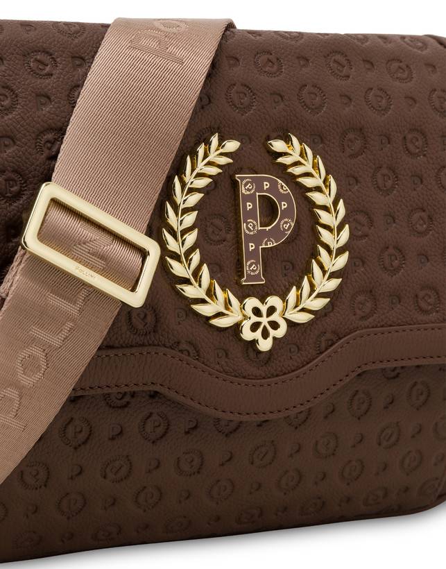 Pollini Borsa A Tracolla Heritage Logo Embossed Marrone In Saldo