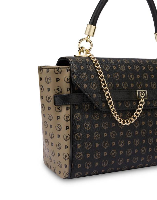 Pollini Borsa A Tracolla Bicolore Heritage Soft Touch Nero/taupe/nero Consegna Veloce