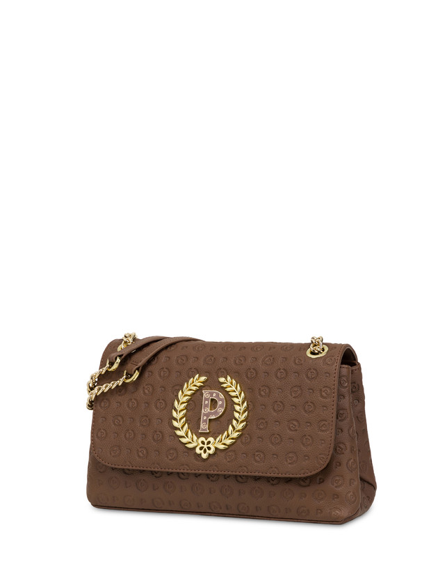 Pollini Borsa A Spalla In Vitello Heritage Logo Embossed Marrone Promozione Limitata