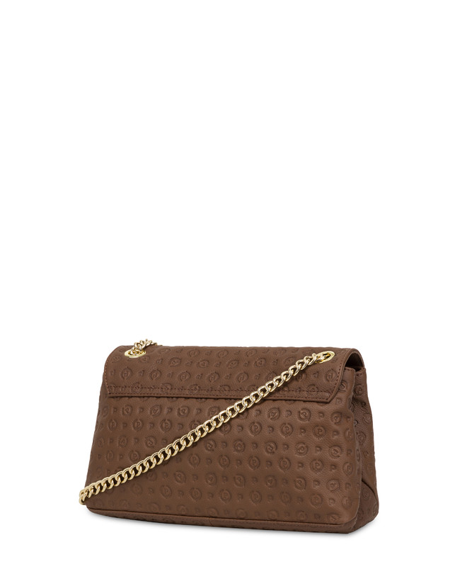 Pollini Borsa A Spalla In Vitello Heritage Logo Embossed Marrone Promozione Limitata