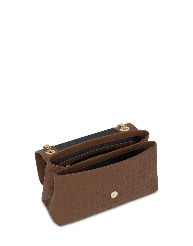 Pollini Borsa A Spalla In Vitello Heritage Logo Embossed Marrone Promozione Limitata