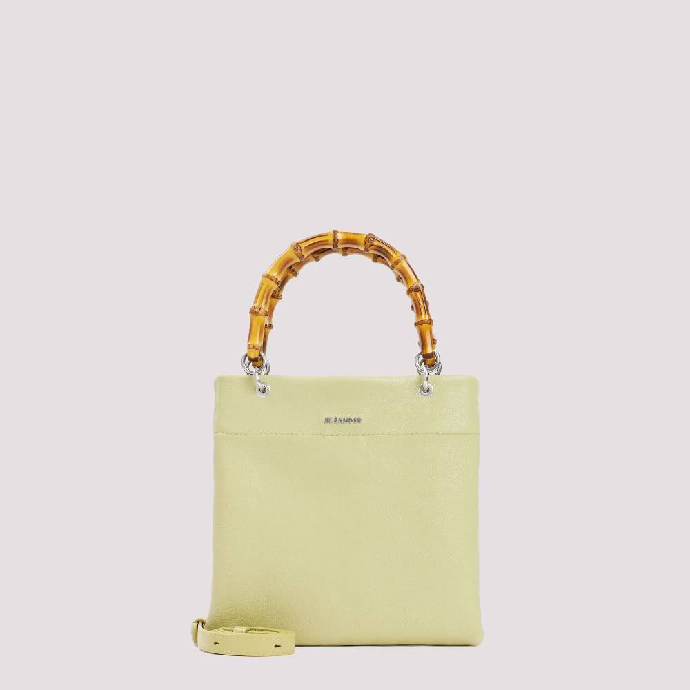 JIL SANDER  Shopper Piccola in Pelle Verde con Manico in Bamboo JIL SANDER Nuova