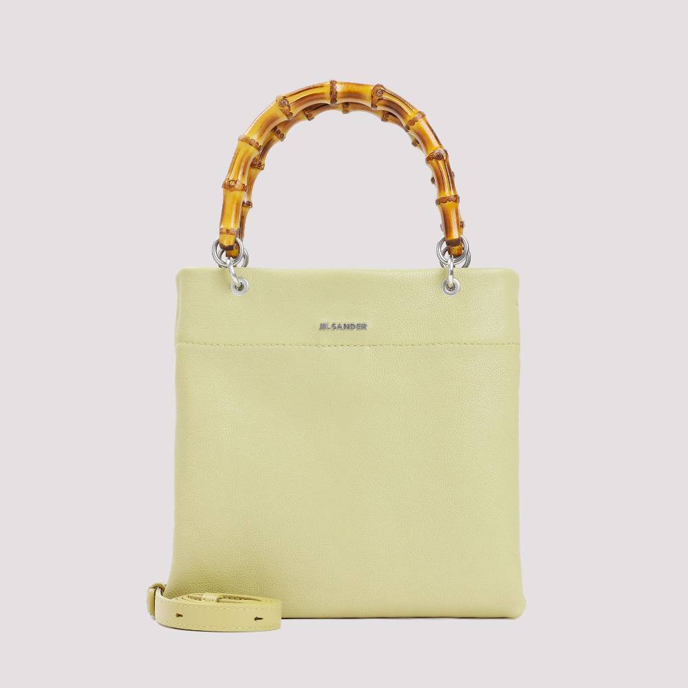 JIL SANDER  Shopper Piccola in Pelle Verde con Manico in Bamboo JIL SANDER Nuova