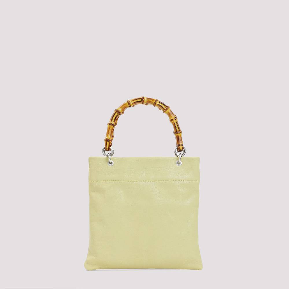 JIL SANDER  Shopper Piccola in Pelle Verde con Manico in Bamboo JIL SANDER Nuova