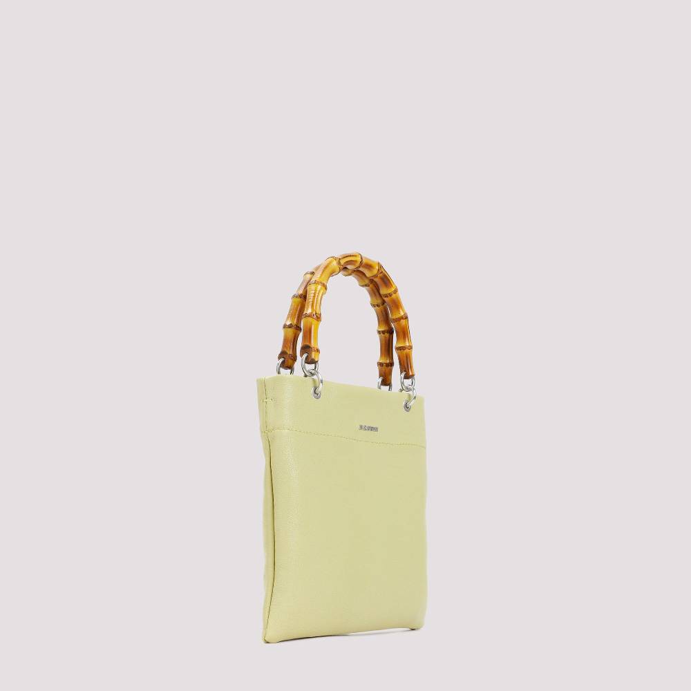 JIL SANDER  Shopper Piccola in Pelle Verde con Manico in Bamboo JIL SANDER Nuova