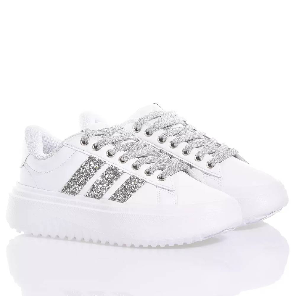 ADIDAS  Sneakers Adidas da Donna Piattaforma Bianco Argento in Eco-Pelle Spedizione Gratuita