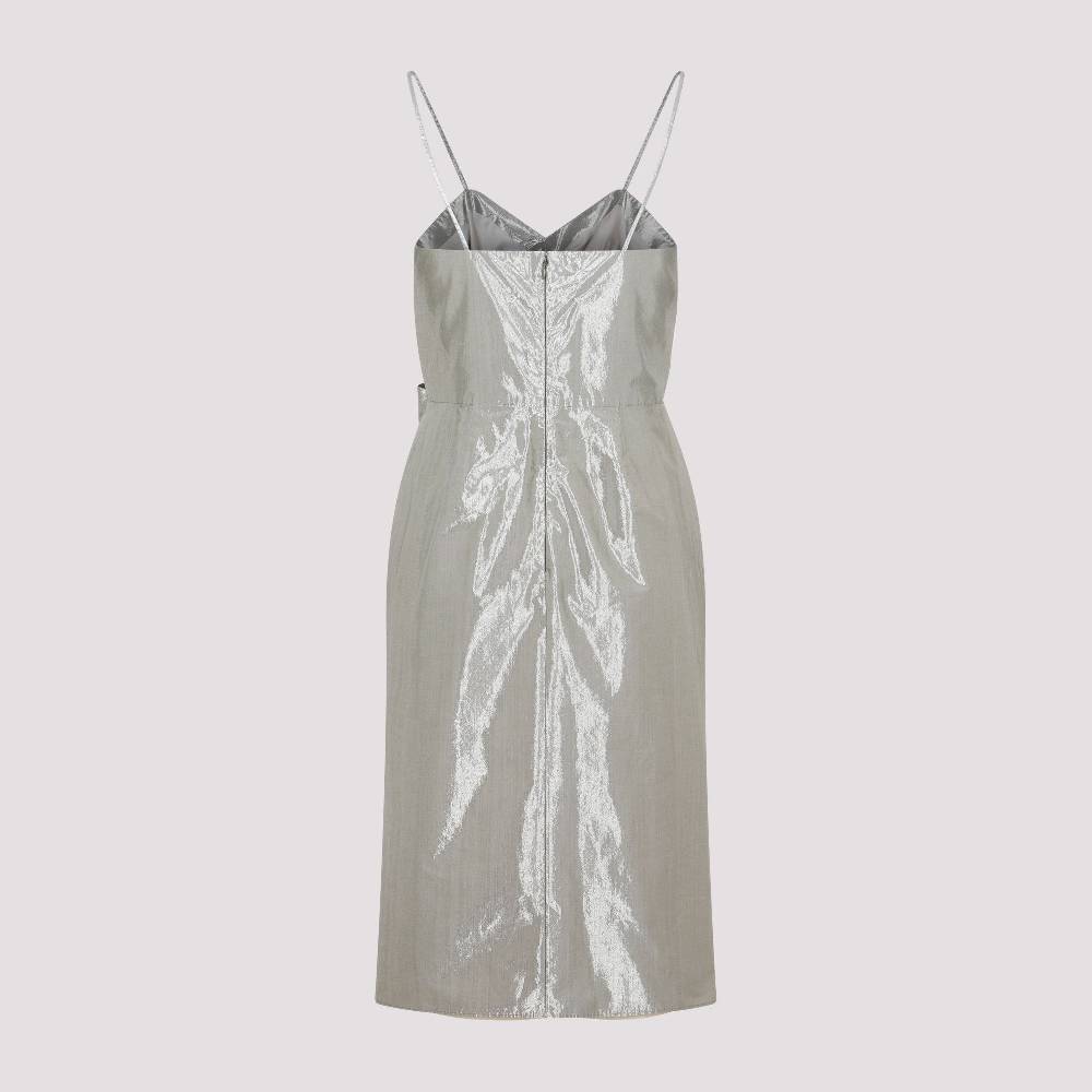 MAISON MARGIELA  Abito Midi Maison Margiela in Cotone Metallizzato Argento Pezzi Unici