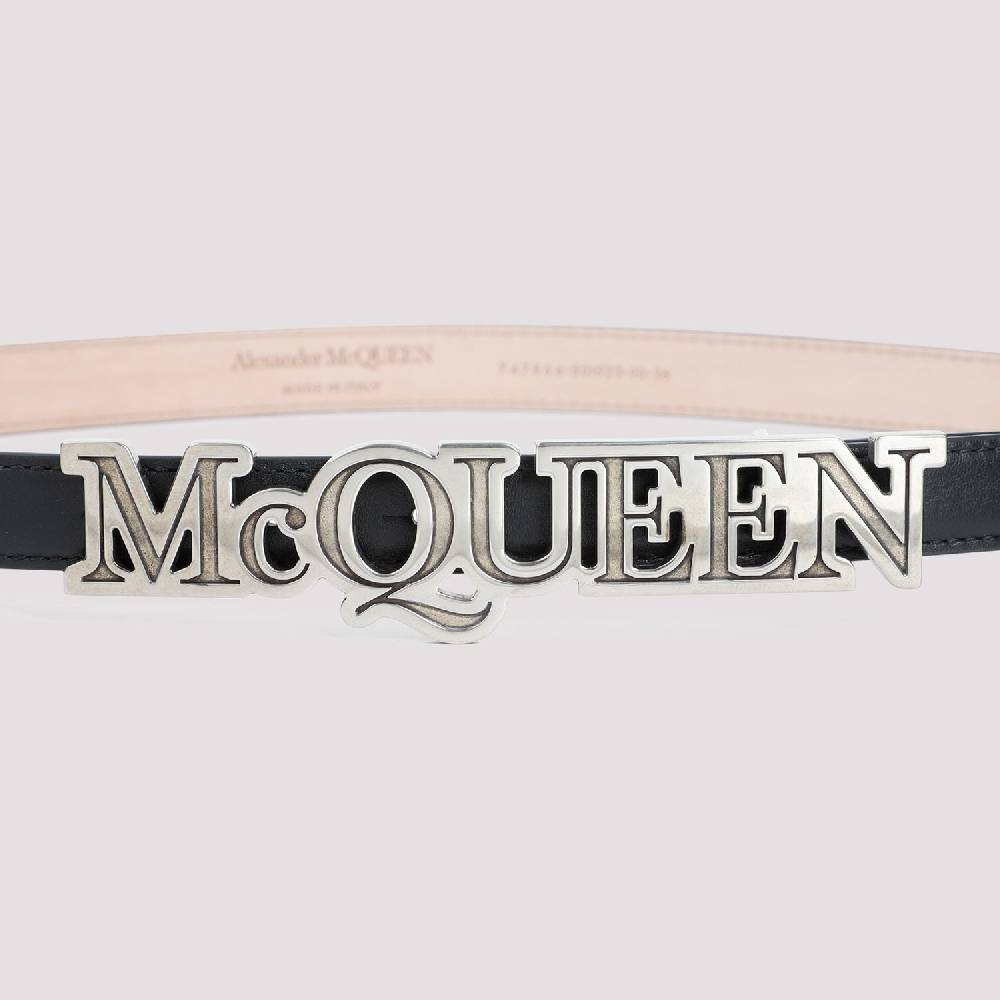 ALEXANDER MCQUEEN  Cintura di Pelle Nera Alexander McQueen con Fibbia Logo Negozi Online