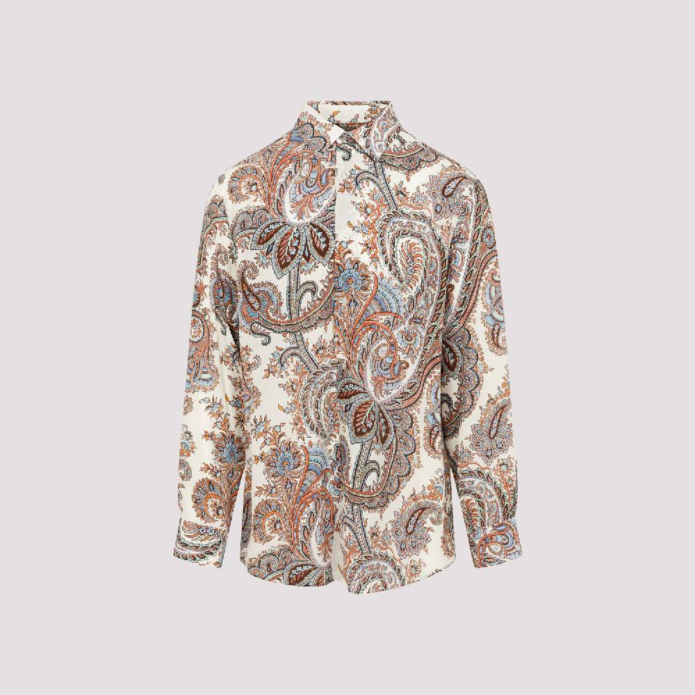 ETRO  Camicia Uomo ETRO Seta Bianca con Paisley Consegna Veloce