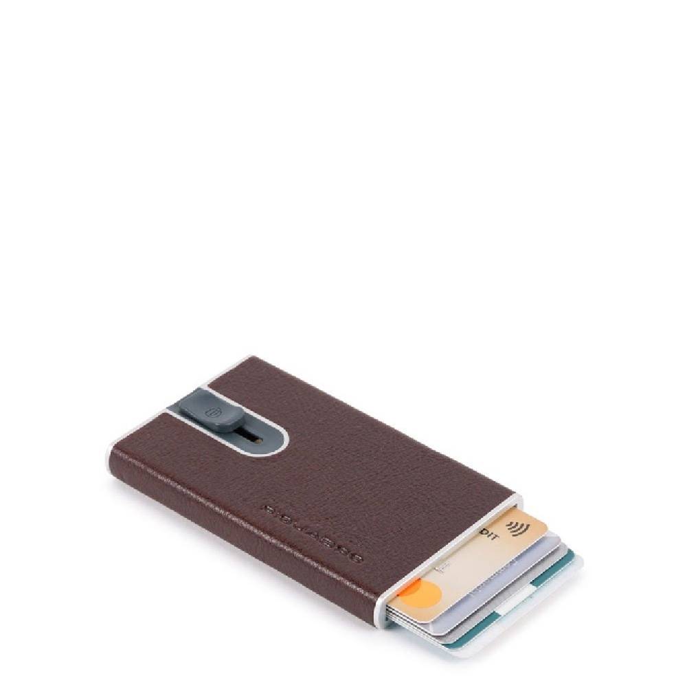 PIQUADRO  Portacarte Piquadro in Pelle Marrone Scuro e Metallo con Protezione RFID Vendita Calda