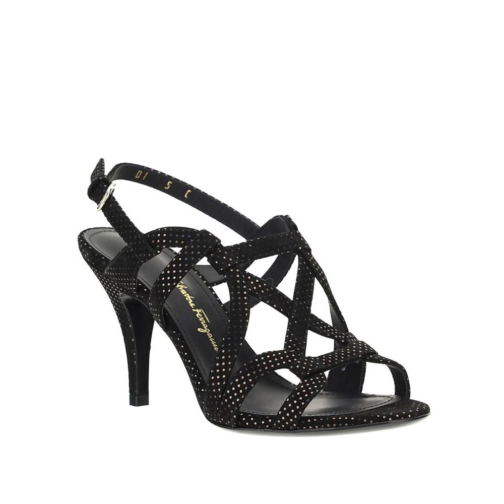 SALVATORE FERRAGAMO  Sandali con Tacco in Pelle Nera Salvatore Ferragamo Prezzo Ridotto
