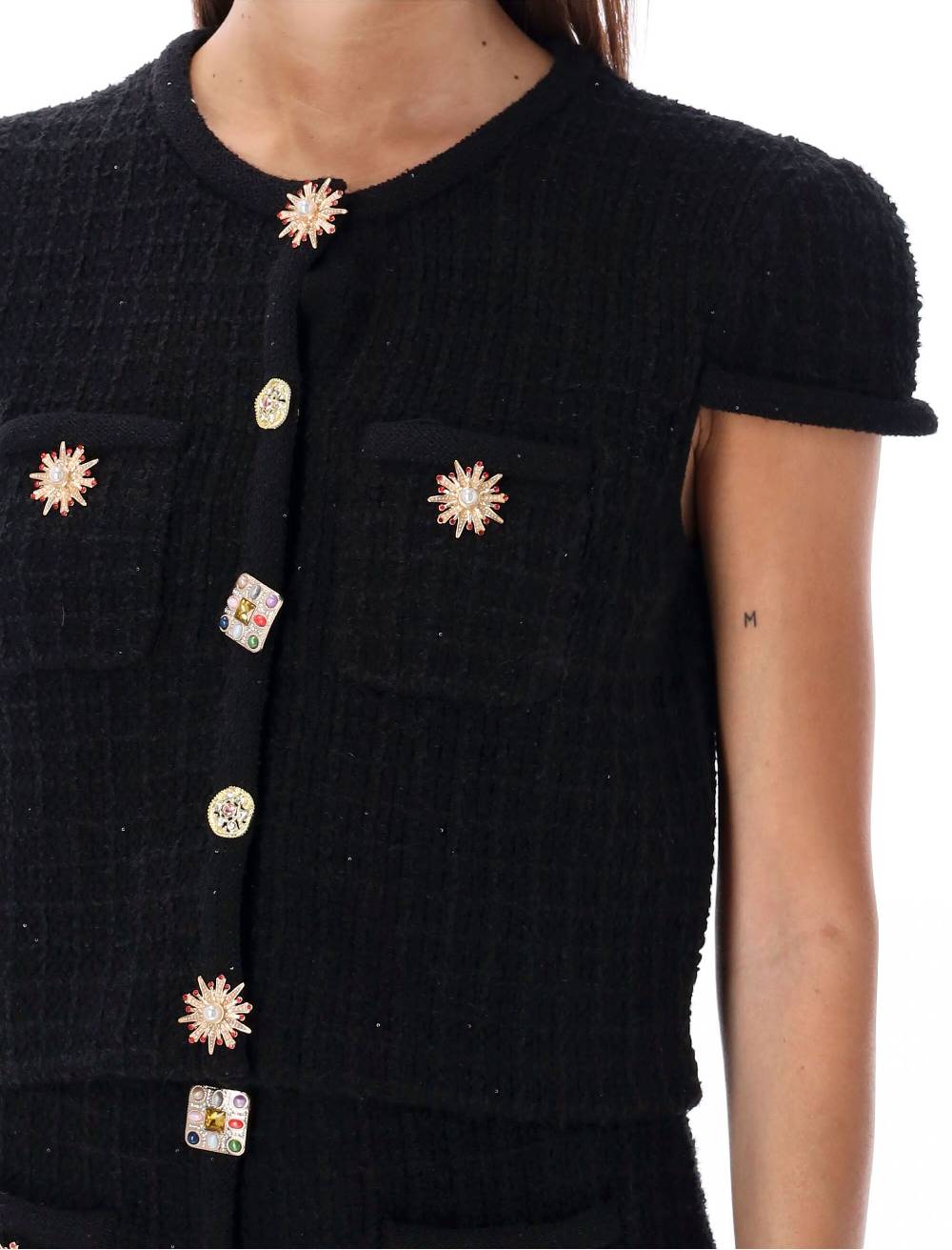 SELF PORTRAIT  Top Maglia Nero con Pulsanti Gioiello e Paillettes Self-Portrait Saldi Di Fabbrica