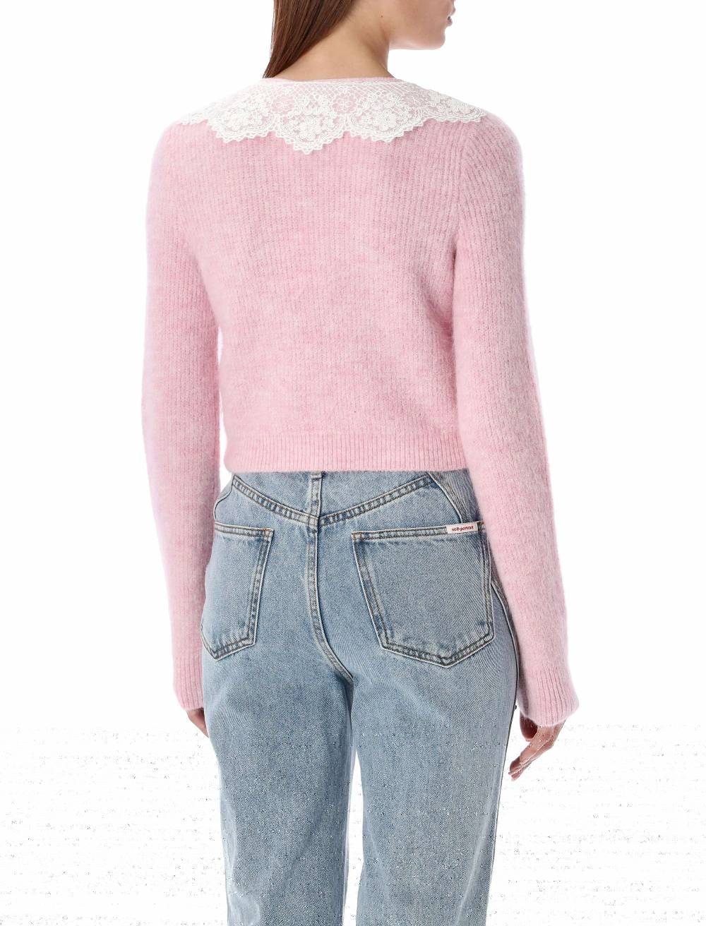 SELF PORTRAIT  Cardigan Angora Rosa con Colletto in Pizzo Self-Portrait In Saldo