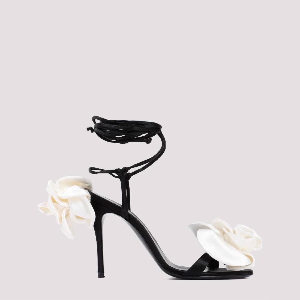 MAGDA BUTRYM  Sandali Stiletto Magda Butrym in Raso Nero con Applicazioni Floreali Spedizione Gratuita