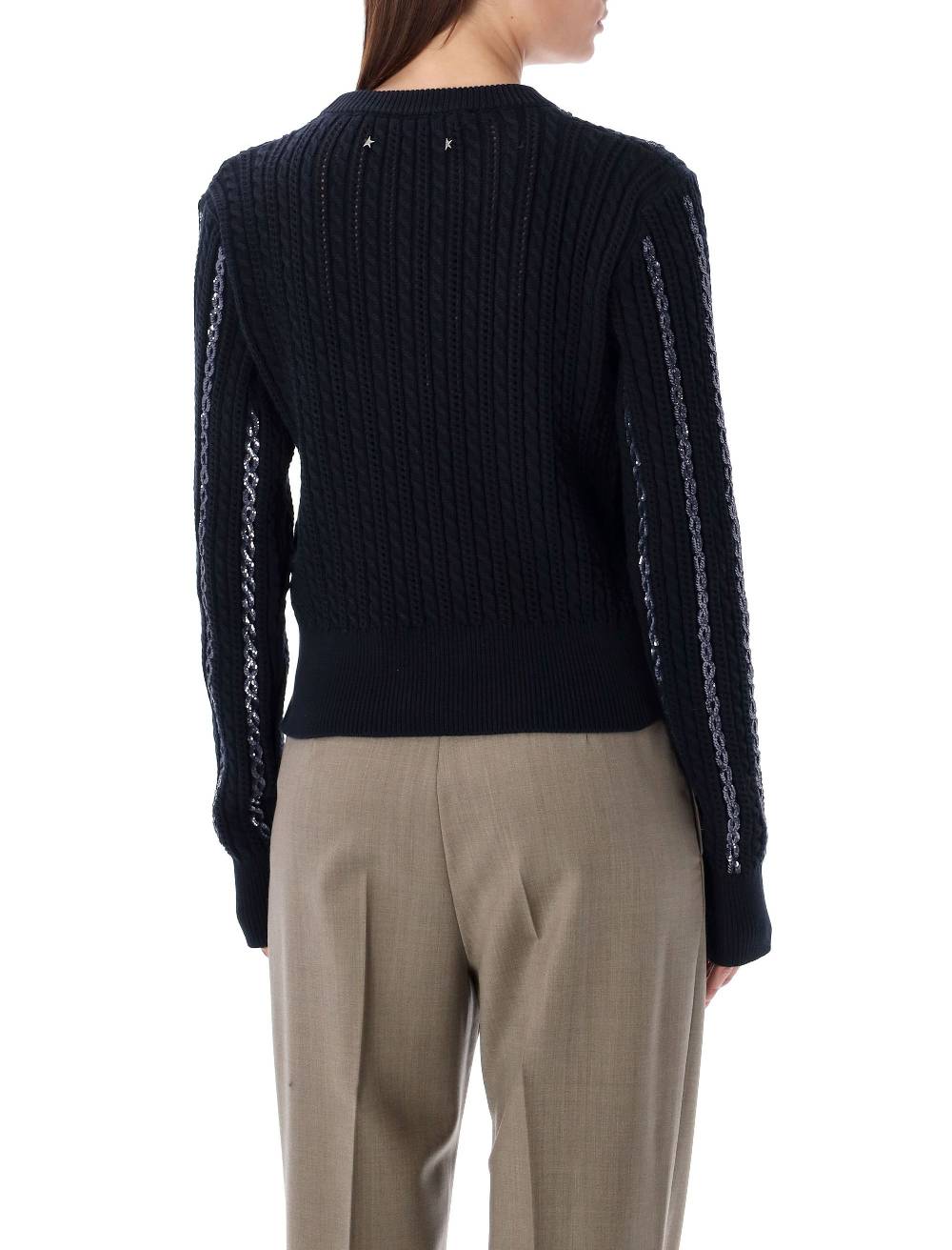 GOLDEN GOOSE  Maglione di Cotone a Trecce con Paillettes Golden Goose - Blu Scuro Negozi Online