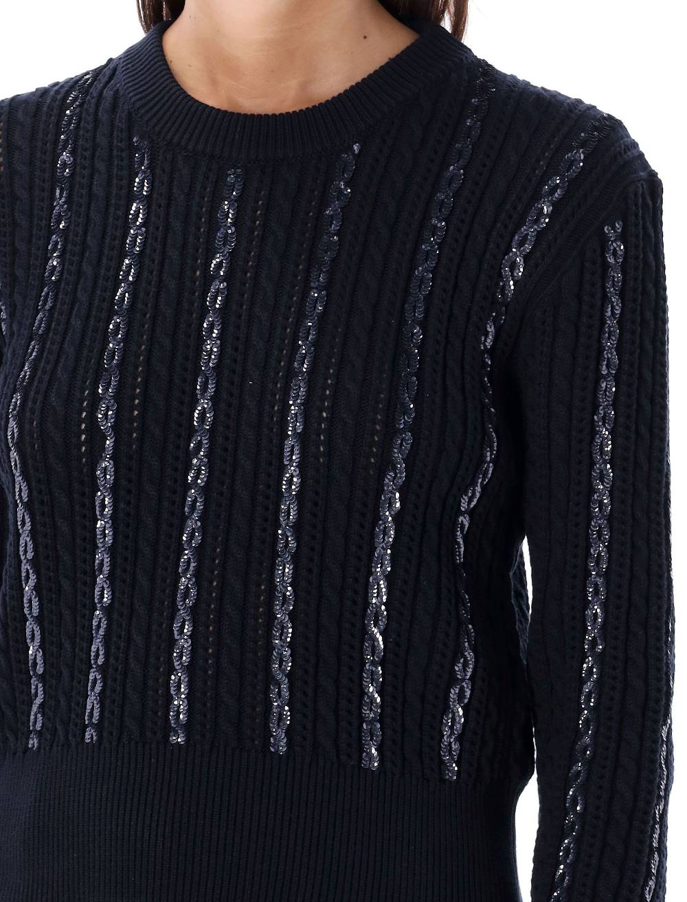 GOLDEN GOOSE  Maglione di Cotone a Trecce con Paillettes Golden Goose - Blu Scuro Negozi Online