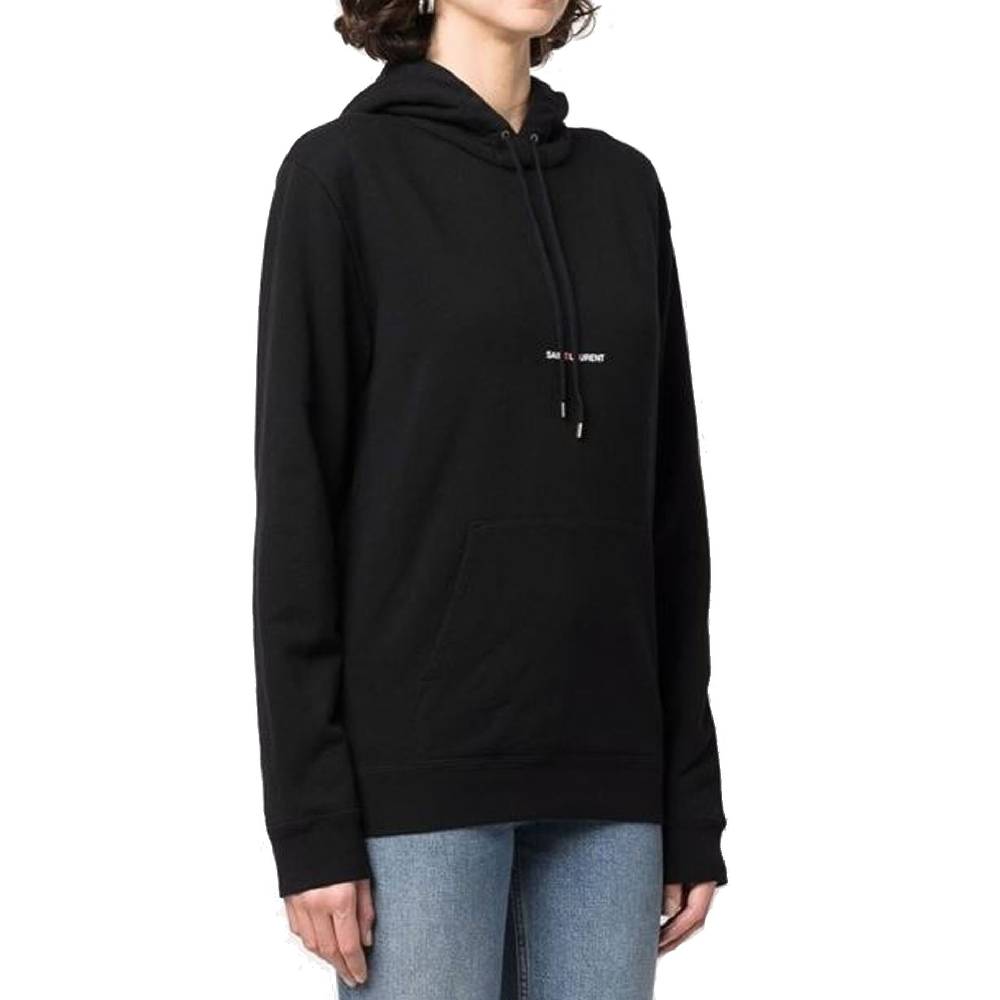 SAINT LAURENT  Felpa con Cappuccio Nera Logo SAINT LAURENT in Cotone per Donna Acquista Ora