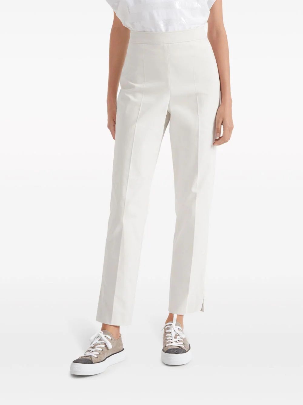BRUNELLO CUCINELLI  Pantaloni Donna Bianchi in Cotone Elasticizzato Brunello Cucinelli Sottocosto