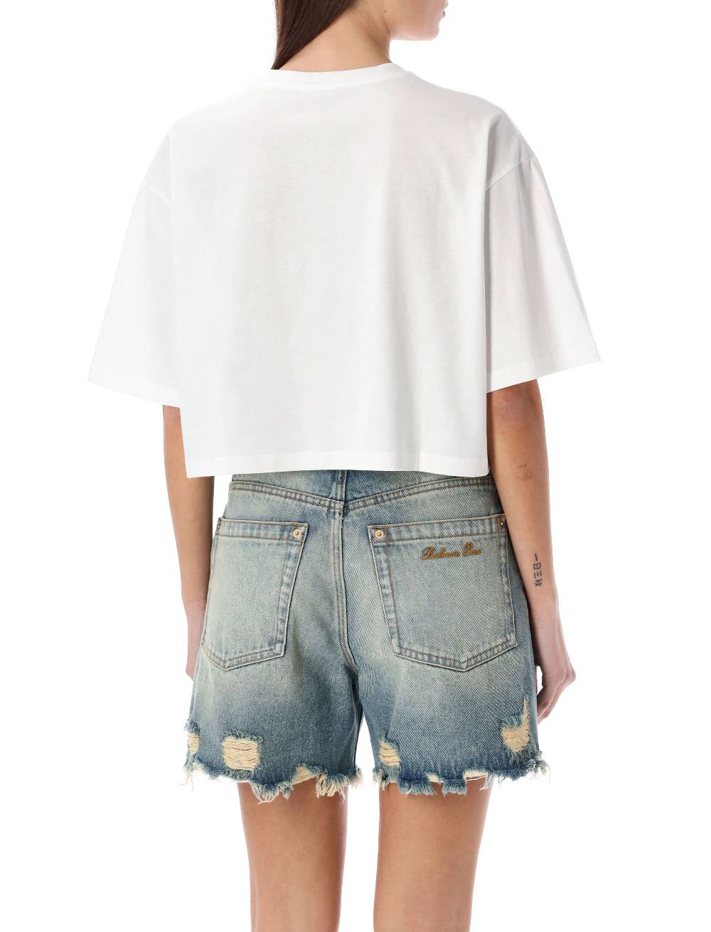 BALMAIN  T-Shirt Corta Balmain con Logo Argento - Cotone Biologico Sconto