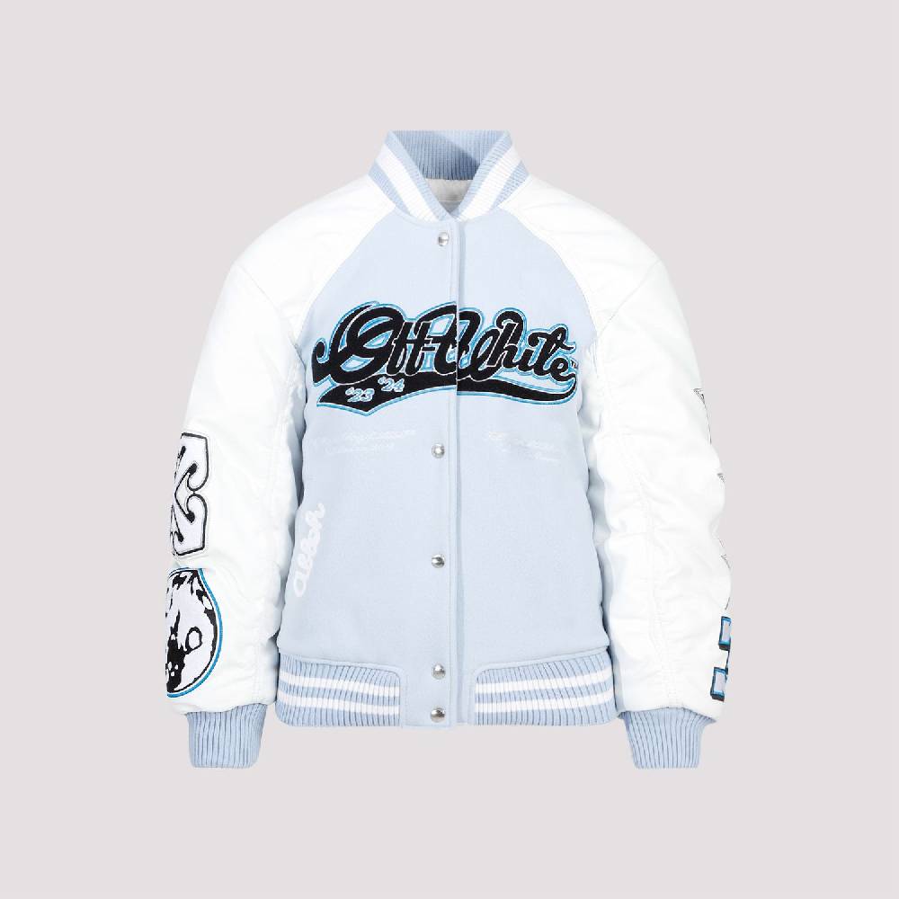OFF-WHITE  Giacca Varsity in Pelle e Lana Blu Off-White Pezzi Unici