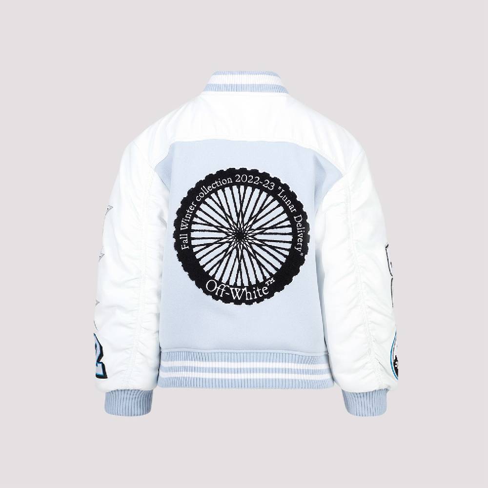 OFF-WHITE  Giacca Varsity in Pelle e Lana Blu Off-White Pezzi Unici