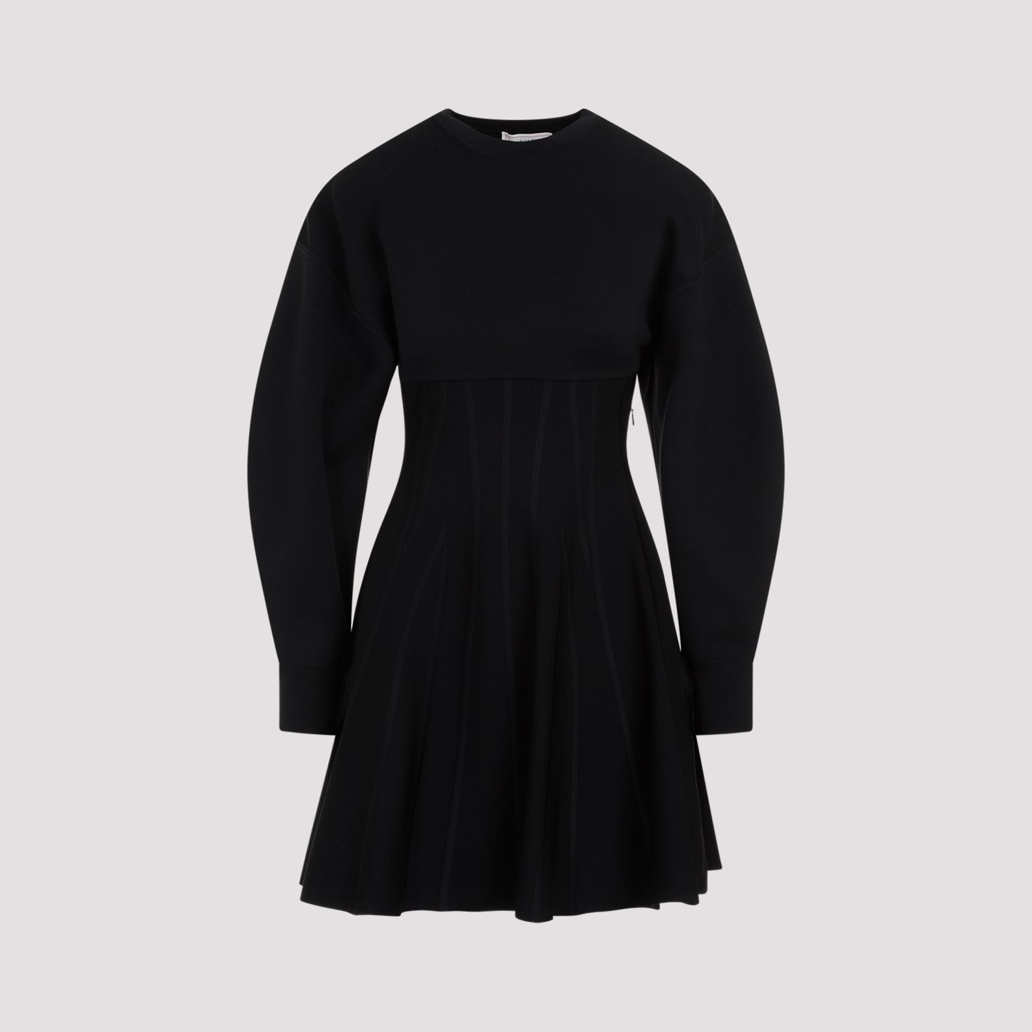 ALEXANDER MCQUEEN  Abito in Misto Lana Nero Alexander McQueen - Gonna a Campana a Righe Sconto