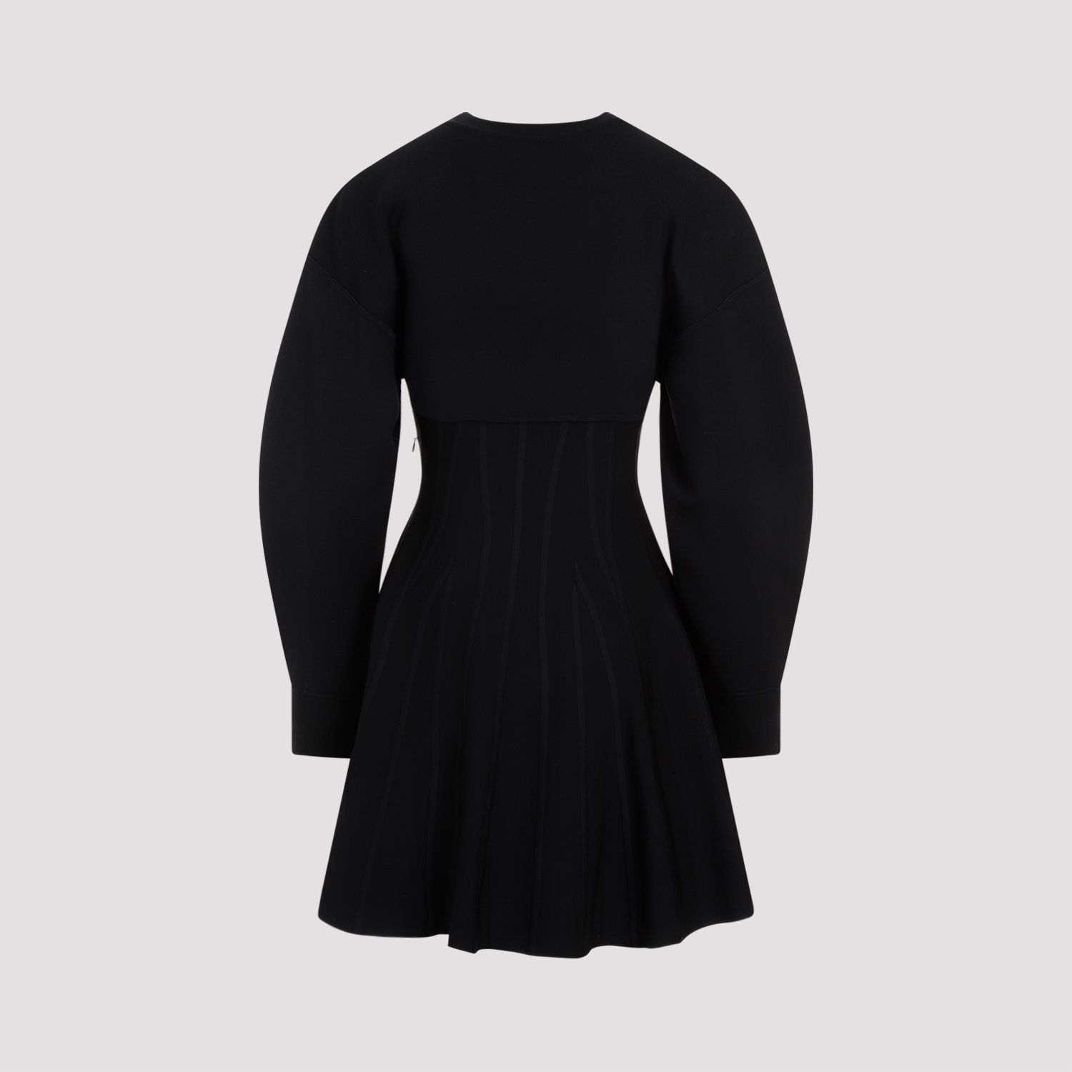 ALEXANDER MCQUEEN  Abito in Misto Lana Nero Alexander McQueen - Gonna a Campana a Righe Sconto