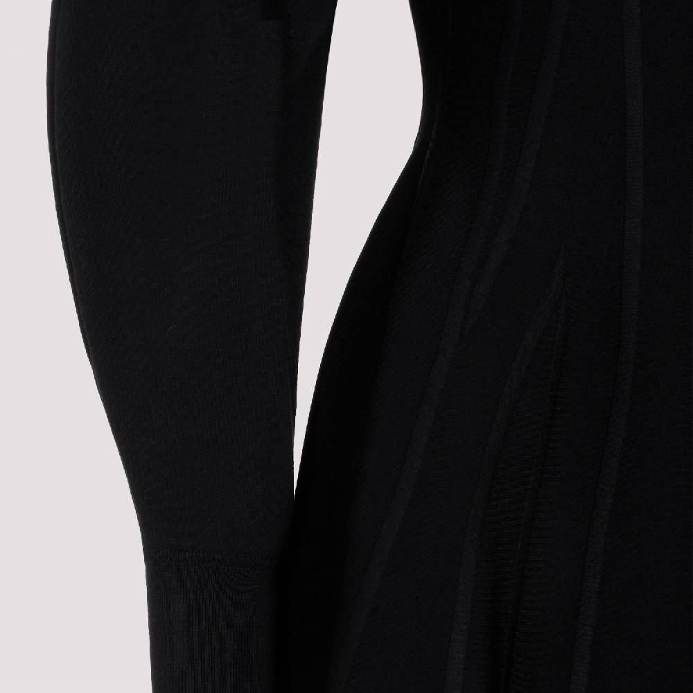 ALEXANDER MCQUEEN  Abito in Misto Lana Nero Alexander McQueen - Gonna a Campana a Righe Sconto