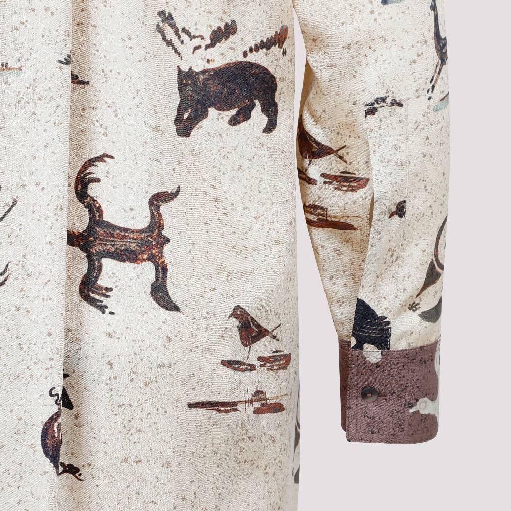 LOEWE  Camicia Oversize da Donna Loewe in Seta Beige con Stampa Animalier Online