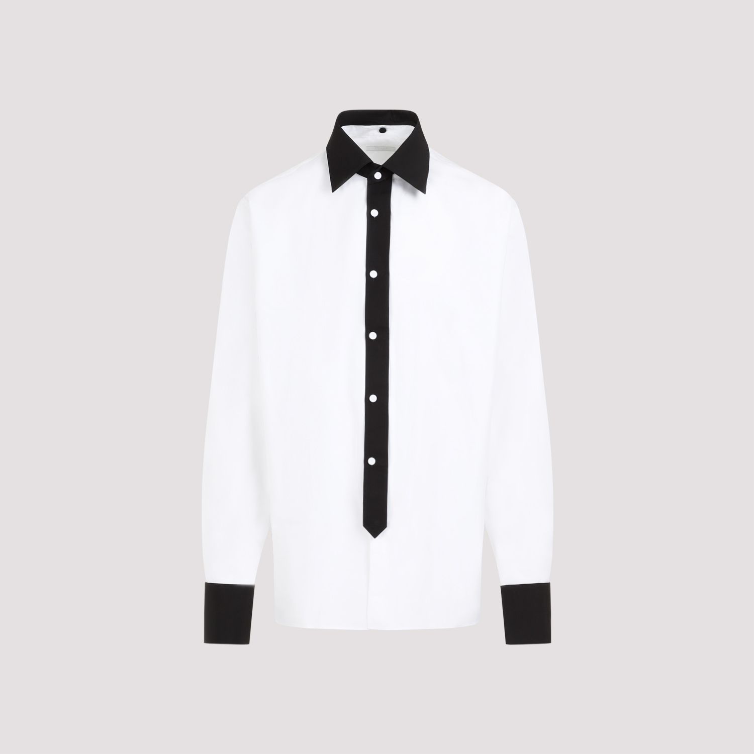 PRADA  Camicia Prada Uomo Cotone Bianco con Colletto a Contrasto Nero Hotsell
