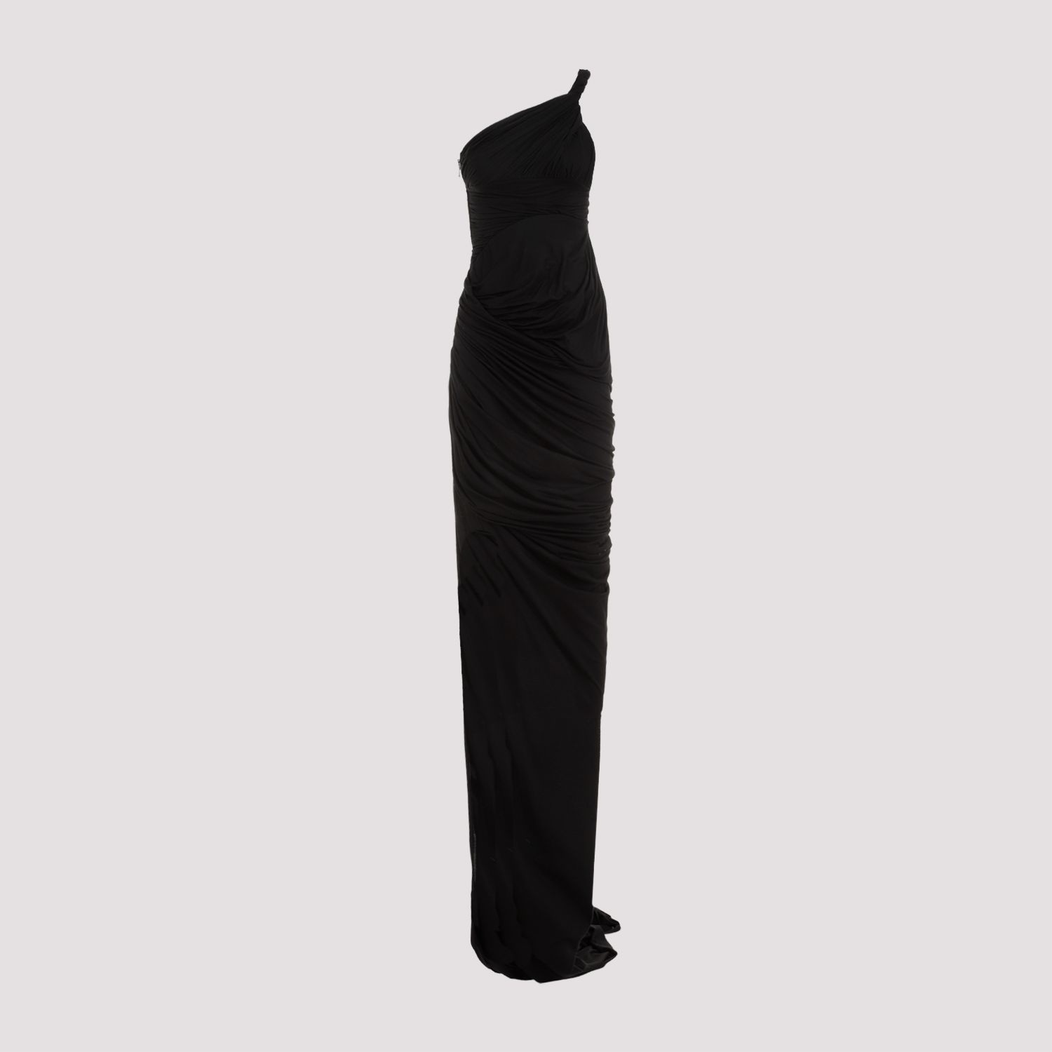 RICK OWENS  Abito Drappeggiato Monospalla Nero in Cotone di Rick Owens Saldi Di Fabbrica