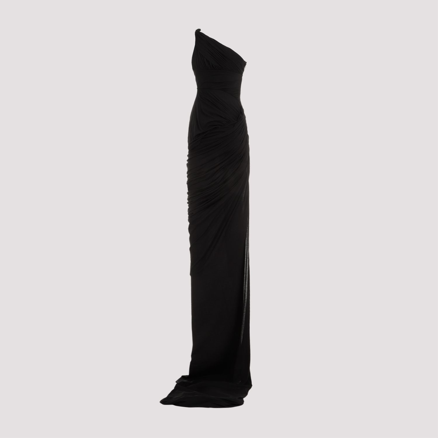 RICK OWENS  Abito Drappeggiato Monospalla Nero in Cotone di Rick Owens Saldi Di Fabbrica