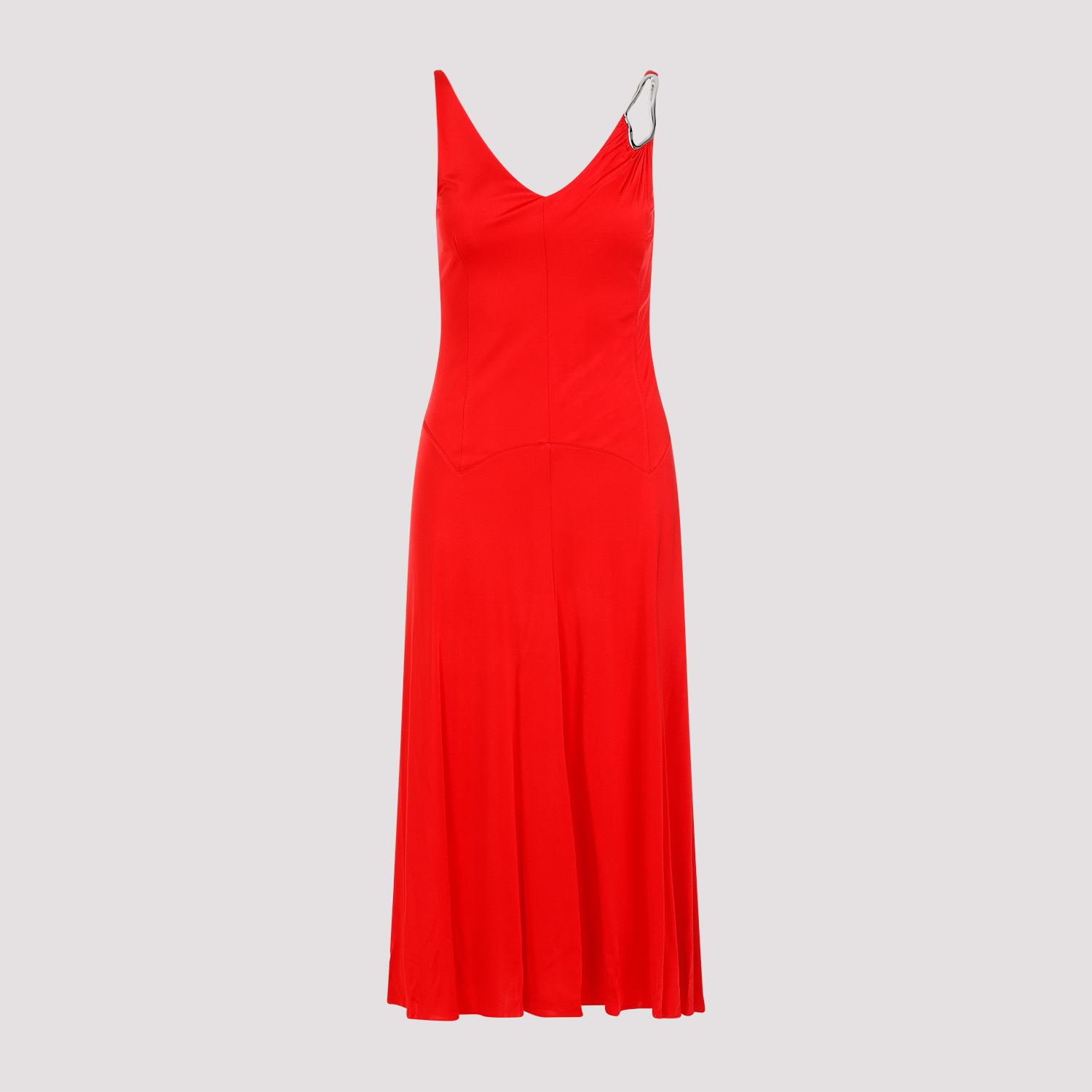 LANVIN  Abito Midi Rosso A-Line Senza Maniche Lanvin Nuova