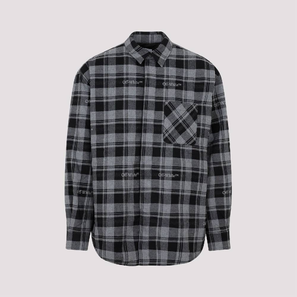 OFF-WHITE  Camicia Overshirt a Quadri in Cotone Grigio da Uomo Off-White Moda