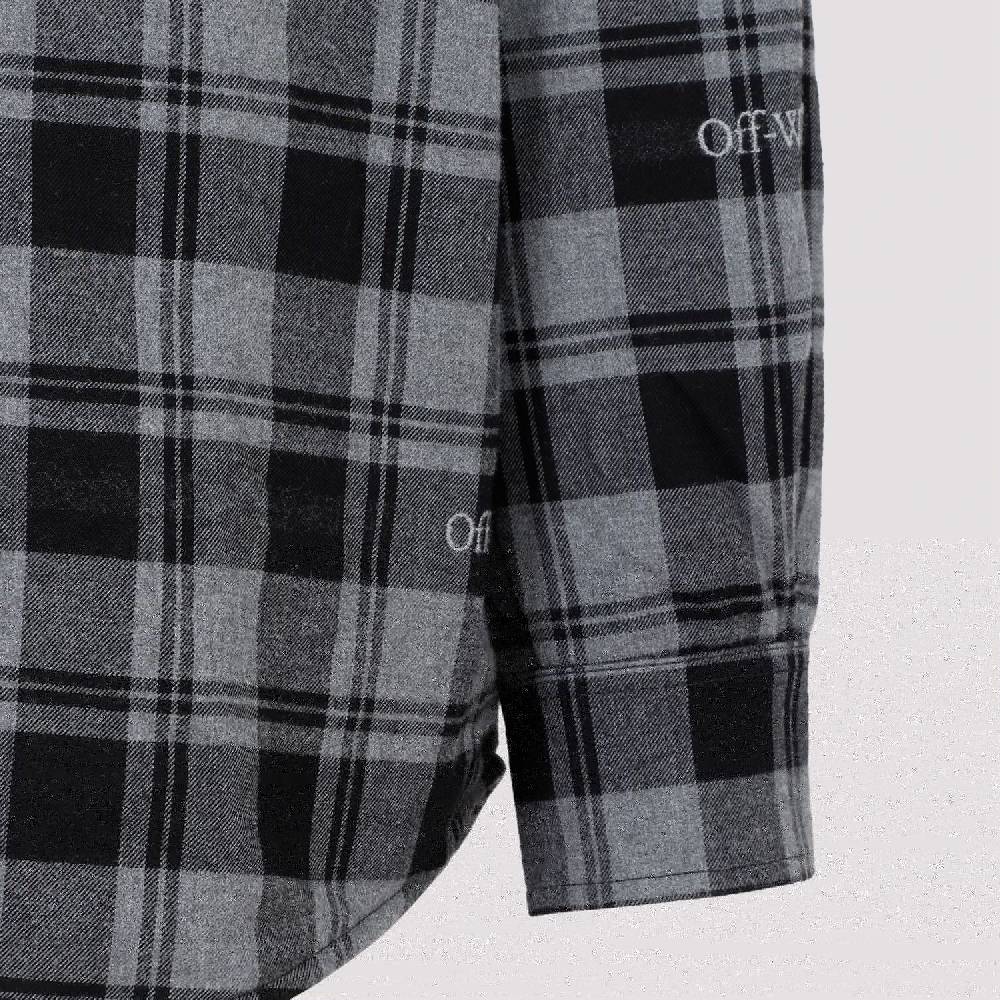 OFF-WHITE  Camicia Overshirt a Quadri in Cotone Grigio da Uomo Off-White Moda