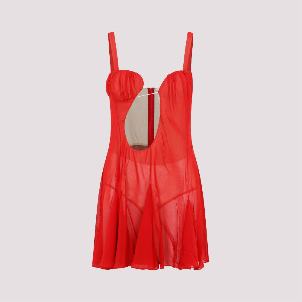 NENSI DOJAKA  Abito Mini Asimmetrico Rosso di Seta Nensi Dojaka Italy