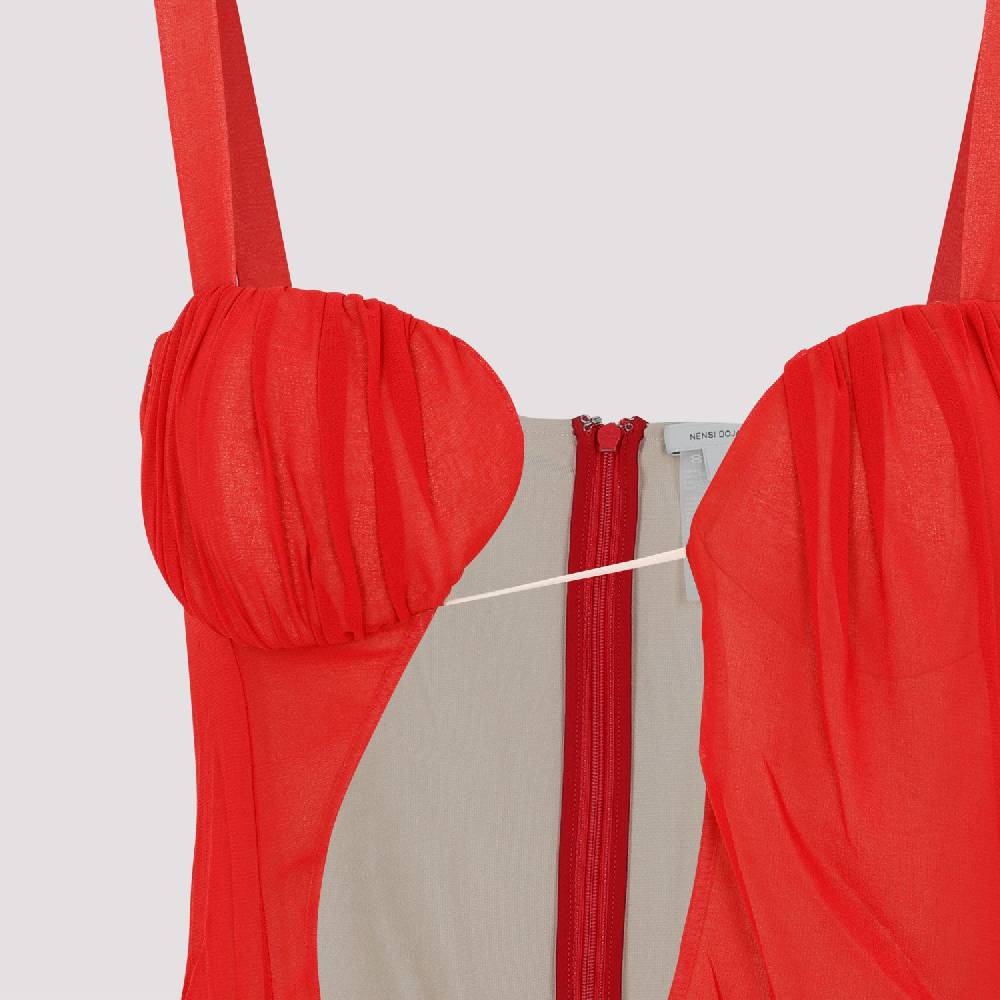 NENSI DOJAKA  Abito Mini Asimmetrico Rosso di Seta Nensi Dojaka Italy