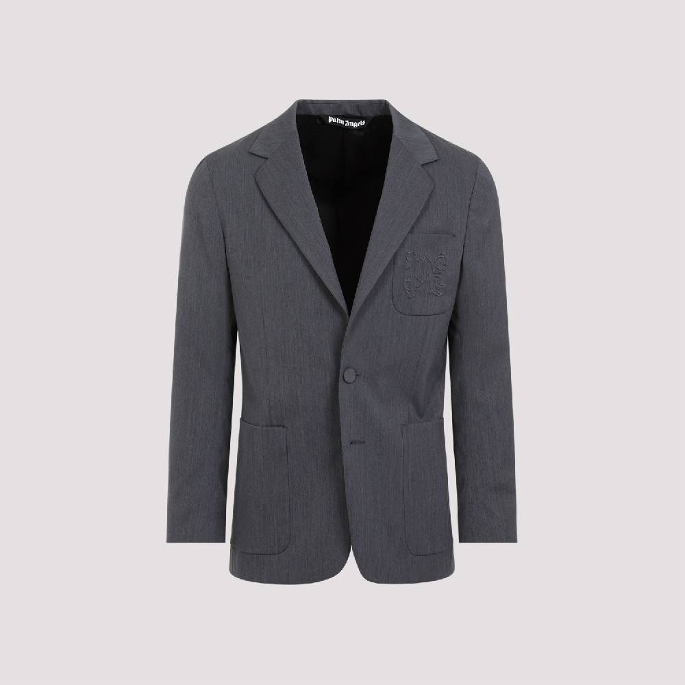 PALM ANGELS  Blazer Monogramma Grigio Chiaro Palm Angels - Uomo Poliestere e Lana Italia