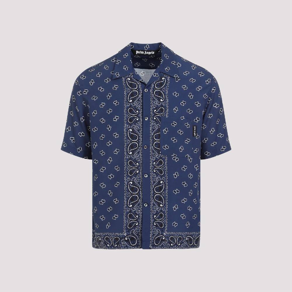 PALM ANGELS  Camicia Bowling Blu Navy Paisley Palm Angels Uomo Qualità