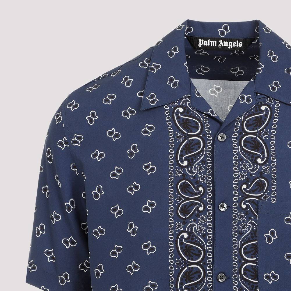 PALM ANGELS  Camicia Bowling Blu Navy Paisley Palm Angels Uomo Qualità