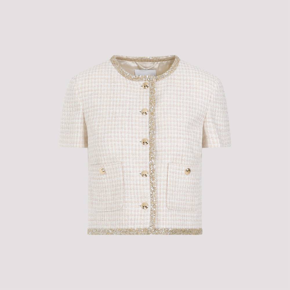 MIU MIU  Giacca in Lana Vergine Pied de Poule Avorio MIU MIU con Bordo di Paillettes Promozione
