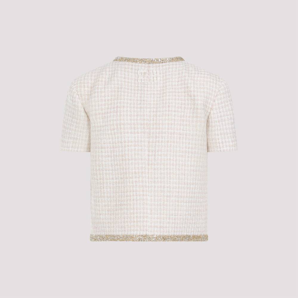 MIU MIU  Giacca in Lana Vergine Pied de Poule Avorio MIU MIU con Bordo di Paillettes Promozione